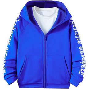 SweatyRocks Boy's Letter Zip Up Hoodies Raglan Long Sleeve Sweatshirts with Pocket