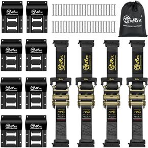 4pcs e-track ratchet أحزمة مع مجموعة chock kit | 2 "× 10 قدم e المسار ربط الأشرطة لأسلحة 4800 رطل قوة شحن الشحن الثقيلة