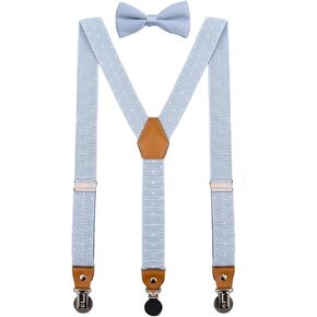 Baby Boys' Suspenders and Bow Tie Set Adjustable with Round Metal Clips 24" Blue White Polka Dot