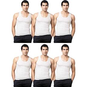VIP Bonus Men's Cotton Tank Top A-Shirt Undershirt, White, Pack of 6, 85 cm