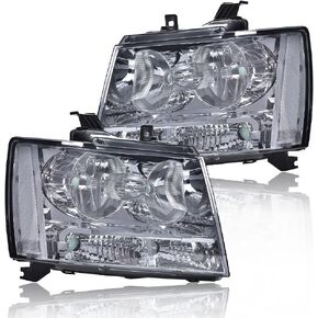 G-PLUS LED Headlights Assembly Compatible with GMC Sierra 1500HD 2500HD 3500 1999-2007/Fit GMC Yukon XL 1500 2500 1999-2006/Fit GMC Sierra C3 2001 Headlamp Clear Lens Chrome Housing Clear Reflector