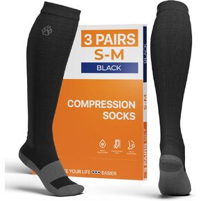 FixiC Compression Socks Men & Women - 3 Pairs, L-XL (8-15), 15-20 mmHg - Compression Stockings for Women and Men - Black Circulation Socks - Support Socks for Training, Traveling, Diabetics and More!