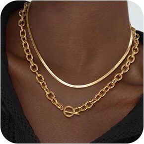 CHESKY Chunky Gold Necklace for Women, Trendy 14K Gold Plated Paperclip Chain Necklace Thick Cross Heart Pendant Necklace Layered Herringbone Cuban Link Chain Toggle Necklaces Non Tarnish Jewelry
