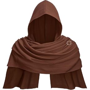 Post Apocalyptic Shawl with Hood, Medieval Hooded Scarf Cowl Men for Retro Viking Shaman Rogue Renaissance Costume