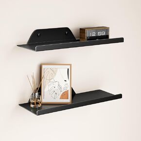 Floating Shelf for Wall, Wall Shelf, Off Center Metal Shelf for Decor, Modern Hanging Shelf for Storage with Lip for Living Room Bedroom Bathroom Kitchen Plants(Black, 12")