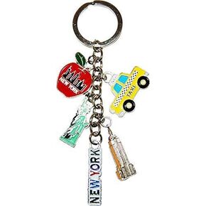New York City 5 Charm Souvenir Keychain Featuring Statue of Liberty, NY Taxi, Empire State Building and the Big Apple