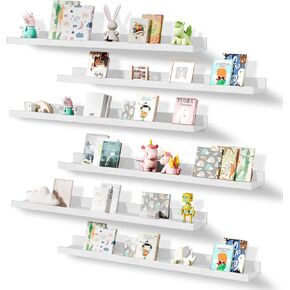 Wall-Mounted Floating Shelves for Wall Set of 6, Modern Wall Shelves Decor Wood Storage Shelves for Bedroom, Living Room,Bathroom Shelves, Kitchen, Hanging Shelves for Room, 36 in, Smoke Gray
