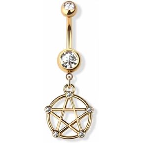 14GA Pentacle Dangle Double Jeweled 316L Surgical Stainless Steel Navel Belly Button Ring in Kuwait