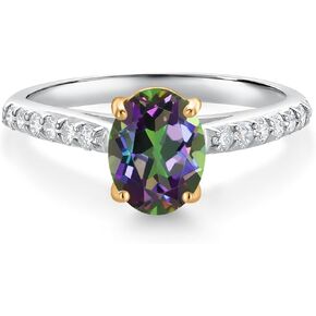 Gem Stone King 10K Two Tone Gold 8X6MM Oval Gemstone Birthstone and Lab Grown Diamond Engagement Ring For Women | Wedding Engagement Anniversary Promise Ring For Women | Sizes 5, 6, 7, 8, 9