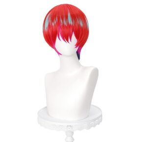 Amate Yuzuriha Cosplay Wig Short Red and Blue Hair Accessory Adult Unisex for Party Halloween Christmas