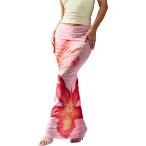 Floerns Women's Summer Floral Skirt Low Waist Fishtail Hem Beach Maxi Skirts