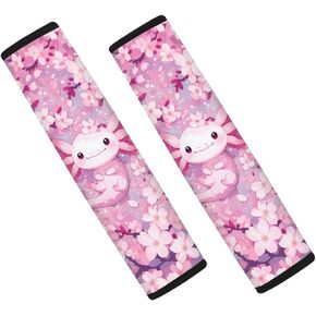 Cherry Blossoms Axolotl Car Seat Belt Cover for Kids Women Washable & Soft Seatbelt Fit for Most Car Seats/Pushchair/Stroller