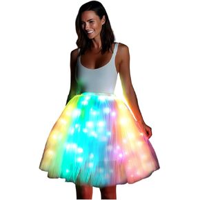 SHINYOU Women Tutu Skirt LED Light Up A Line Short Knee Length Tutu Tulle Skirt White