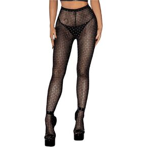 MakeMeChic Women's Leopard Print Tights Mesh High Waist Skinny Pants Y2K Leggings