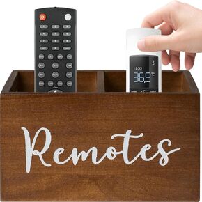 Remote Control Holder, TV Remote Holder with2 Compartments, Remote Organizer for Table,Bedside Caddy Wooden Remote Box for Nightstand,Media Storage Box for Living Room, Bed (Black)