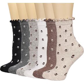 Mcool Mary 6 Pairs Women's Ruffle Socks,Casual Ankle Breathable Cool Knit Cotton Cute Dress Crew Socks