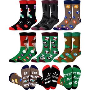 Haysandy 6 Pairs Billiards Gift for Men Novelty Socks Pool Man Cotton Crew Socks Xmas Holiday Father's Day Gifts for Dad Billiards Lovers