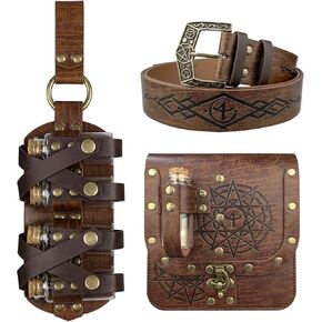 Medieval Fantasy Belt Set with Potion Bottles & Alchemy Bag Renaissance Ren Faire Cosplay Accessories Wizard Costume