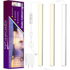 Maylit Under Cabinet Lights Plug in, 3 Pcs 12 Inch Ultra Thin Under Cabinet Lighting, Super Bright Daylight White Under Counter Lights for Kitchen, Dimmable Light for Cabinet, Counter, Workbench, Desk