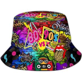 80s 90s Outfits for Women Men Fashion Retro 80s 90s Bucket Hat Rave Festival Party Accessories for Women Packable Fisherman Hat