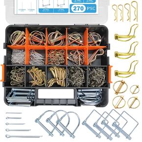 270PCS Heavy Duty Hitch Pin & Clip Pin Assortment Kit.Trailer Hitch pin,Cotter pin,PTO,R Clip,Double pins for Tractors,Trailer,Trucks,3 Point Accessories, Farm,Garden, Lawn Care Equipment.