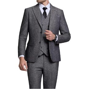 دعاوى عتيقة Tweed Herringbone للرجال 2 زر رفيع النحافة 3 قطعة من الصوف الرسمي بدلة السترة سترة السراويل الرجال