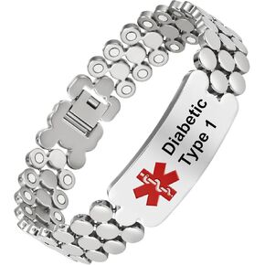 Medical Alert Bracelets For Men, 8.46'' Magnetic Titanium Bracelet With 42 Magnets, Suitable For Type 1 Diabetes, Type 2 Diabetes, Epilepsy