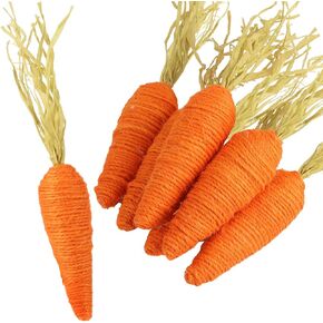 6pcs Rustic Orange Easter Carrot Decor Fabric Artificial Carrot Vegetable (Twine, 3.7x1.2 inches)