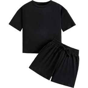 Girls' 2 Piece Summer Outfits Short Sleeve Tops and Elastic Waist Casual Shorts Set