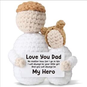 Handmade Crochet Father Daughter Doll - Sentimental Gift for Dad from Daughter - Love You Dad & My Hero Keepsake - Unique Yarn Figurine for Father's Day, Birthday, Christmas, Affordable Present
