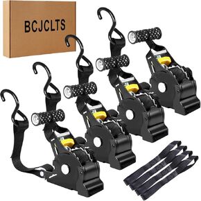 Retractable Ratchet Straps,1" x 10' Heavy Duty Ratchet Straps Self Retractable Tie Down Straps with Soft Loops for Motorcycle, Truck,Trailer(4-Pack)