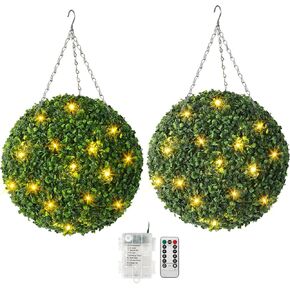 20 Inch Artificial Plant Boxwood Ball, Artificial Topiary for Outdoors or Indoors with 40LED Light, All-Year Green Faux Boxwood Balls for Backyard, Garden, Wedding and Home DéCor, 2 Pcs