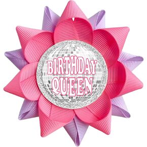 Handmade Birthday Queen Button, Happy Birthday Button Pins for Girls or Women, Purple Hot Pink Grosgrain Ribbon Pins for Birthday Party Decorations Supplies Gifts Ideas (3.75 * 3.75inch)