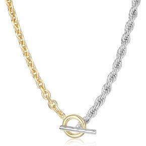 Mixed Metal Necklace for Women - Gold and Silver Two Tone Adjustable Necklace