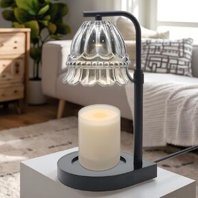 Glass Flower Lampshape Candle Warmer Lamp with Adjustable Height, Wax Burner Lamp with Timer and Dimmer, Wooden Base Candle Warmer, Women's Gifts (Magenta)