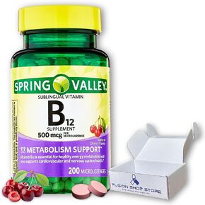 Spring Valley B12 500 mcg- Sublingual Cherry Flavor 200 ct (Pack of 1), Boxed by Fusion Shop Store