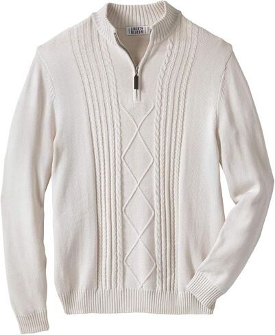 Liberty Blues Men's Big & Tall ™ Shoreman's Quarter Zip Cable Knit Sweater - Tall - 6XL, Heather Slate Gray in Kuwait