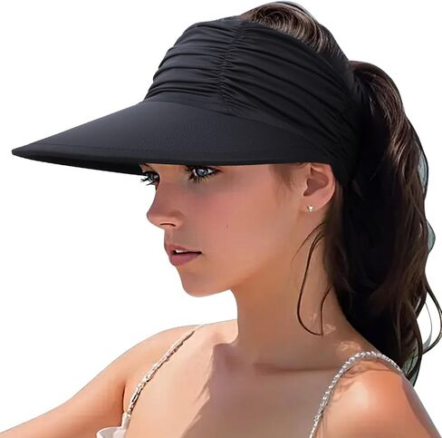 DRESHOW Women Visor Sun Hat Wide Brim Hat Adjustable Foldable Ponytail Beach Hat Summer UV Protection Outdoor Cap UPF 50+ in Saudi Arabia