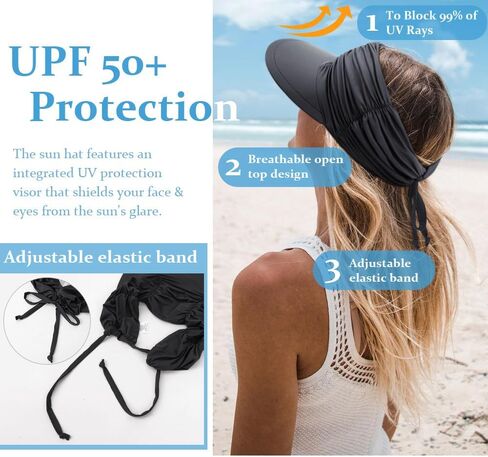 DRESHOW Women Visor Sun Hat Wide Brim Hat Adjustable Foldable Ponytail Beach Hat Summer UV Protection Outdoor Cap UPF 50+ in Saudi Arabia