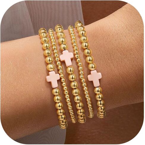 أساور Yoosteel Gold Bededed For Women ، سوار صليب لؤلؤة لؤلؤة لؤلؤة من الذهب. in Kuwait