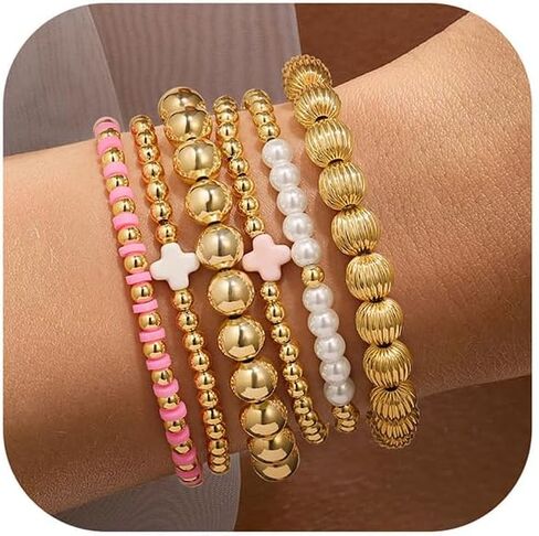 أساور Yoosteel Gold Bededed For Women ، سوار صليب لؤلؤة لؤلؤة لؤلؤة من الذهب. in Kuwait
