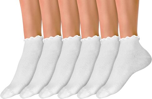 Winterlace Cotton Ruffle Frilly Socks 6 Pairs Womens Turn Cuff Fashion Cute Ankle Socks in Saudi Arabia
