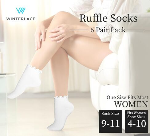 Winterlace Cotton Ruffle Frilly Socks 6 Pairs Womens Turn Cuff Fashion Cute Ankle Socks in Saudi Arabia