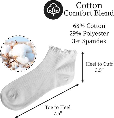 Winterlace Cotton Ruffle Frilly Socks 6 Pairs Womens Turn Cuff Fashion Cute Ankle Socks in Saudi Arabia
