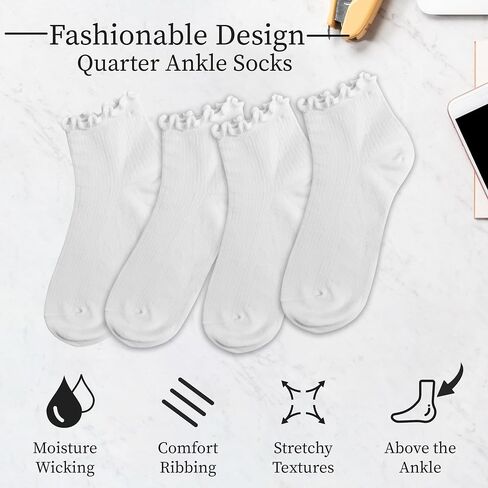 Winterlace Cotton Ruffle Frilly Socks 6 Pairs Womens Turn Cuff Fashion Cute Ankle Socks in Saudi Arabia