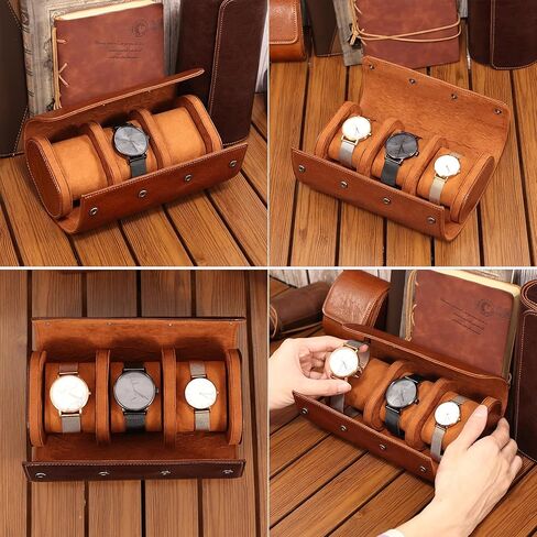 Woyir Watch Roll Travel Genuine Leather Case Watch Gaint Case With With Palow for Men ، و Watch Watch Case أو منظم للتخزين والعرض لعيد الأب in Kuwait