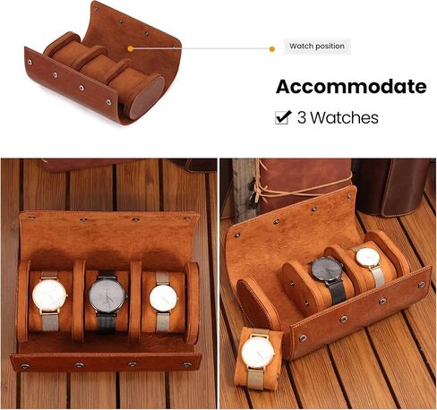 Woyir Watch Roll Travel Genuine Leather Case Watch Gaint Case With With Palow for Men ، و Watch Watch Case أو منظم للتخزين والعرض لعيد الأب in Kuwait