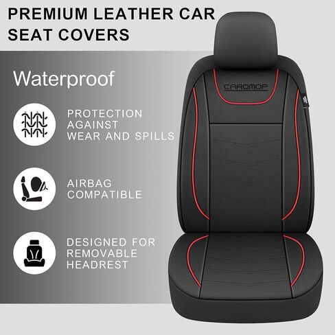 CAROMOP Luxury PU Leather Car Seat Covers Full Set,Waterproof Faux Leather Split Bench Seat Covers for Cars,Universal Car Interior Covers Seat Protectors for Sedans SUVs Pick-up Trucks(Beige/Beige) in Saudi Arabia