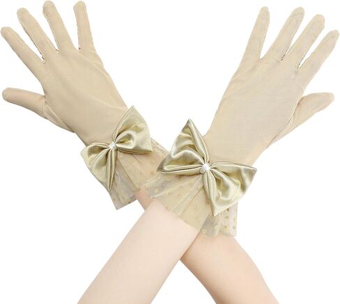 Women's Short Lace Gloves with Bow for Women Polka Dots Mesh Gloves for Wedding Tea Party in Saudi Arabia