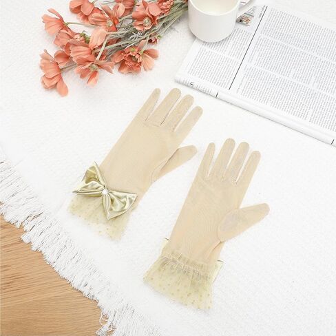Women's Short Lace Gloves with Bow for Women Polka Dots Mesh Gloves for Wedding Tea Party in Saudi Arabia